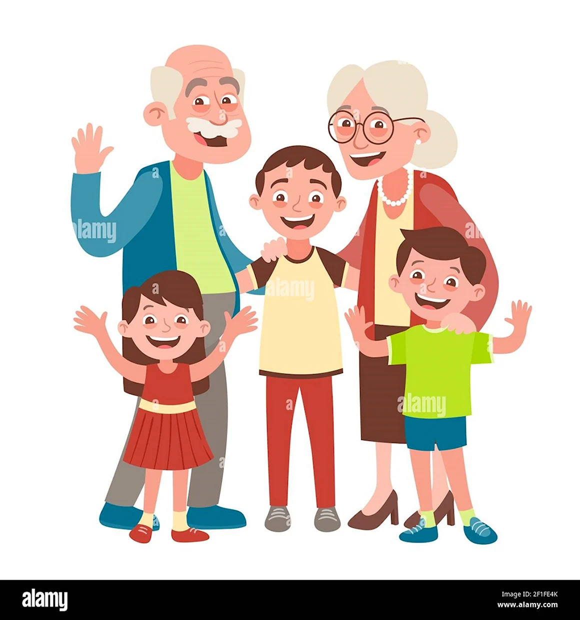 Бабушка и дедушка с внуками мультяшные