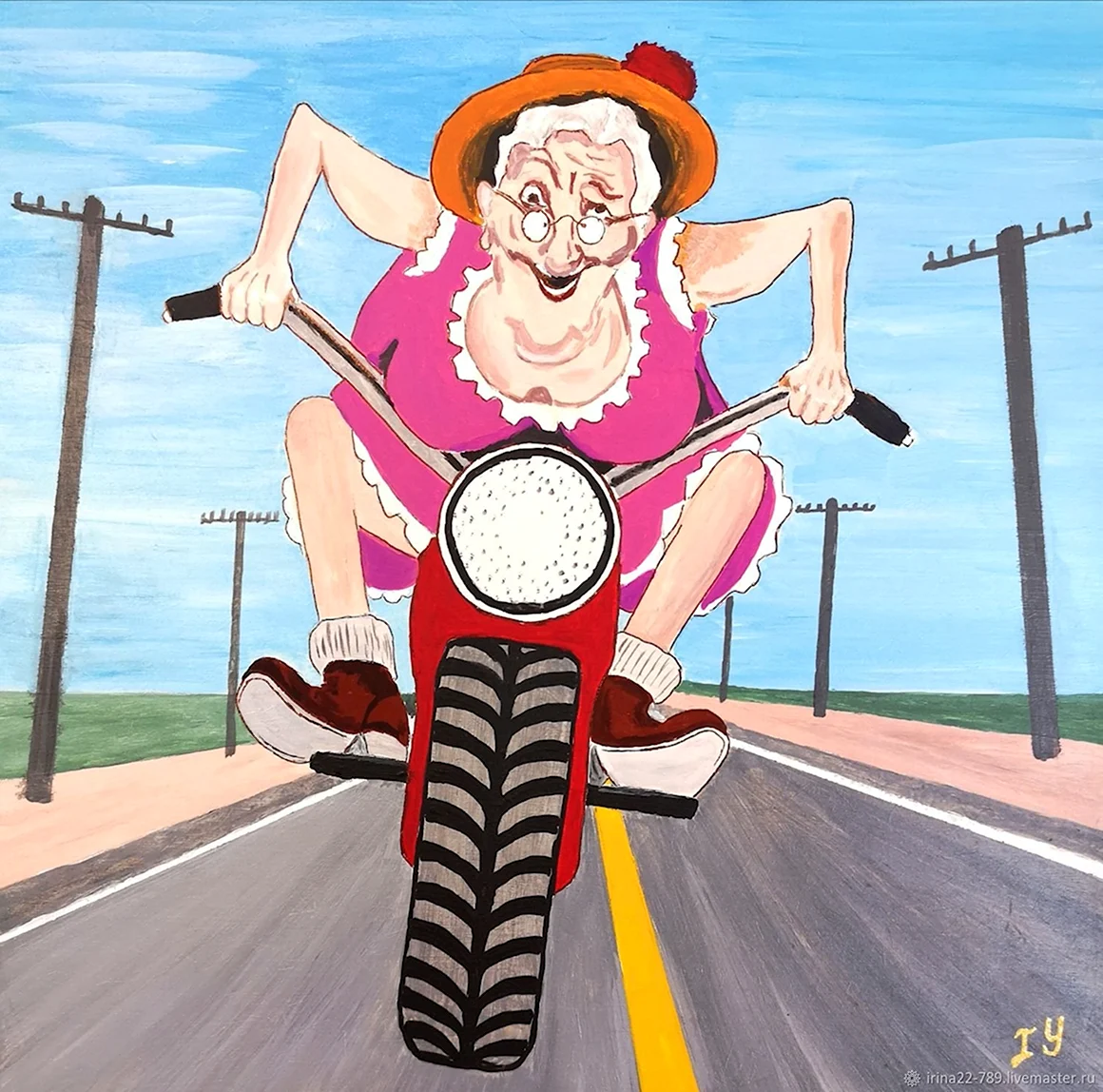 Бабушка на мотоцикле рисунок