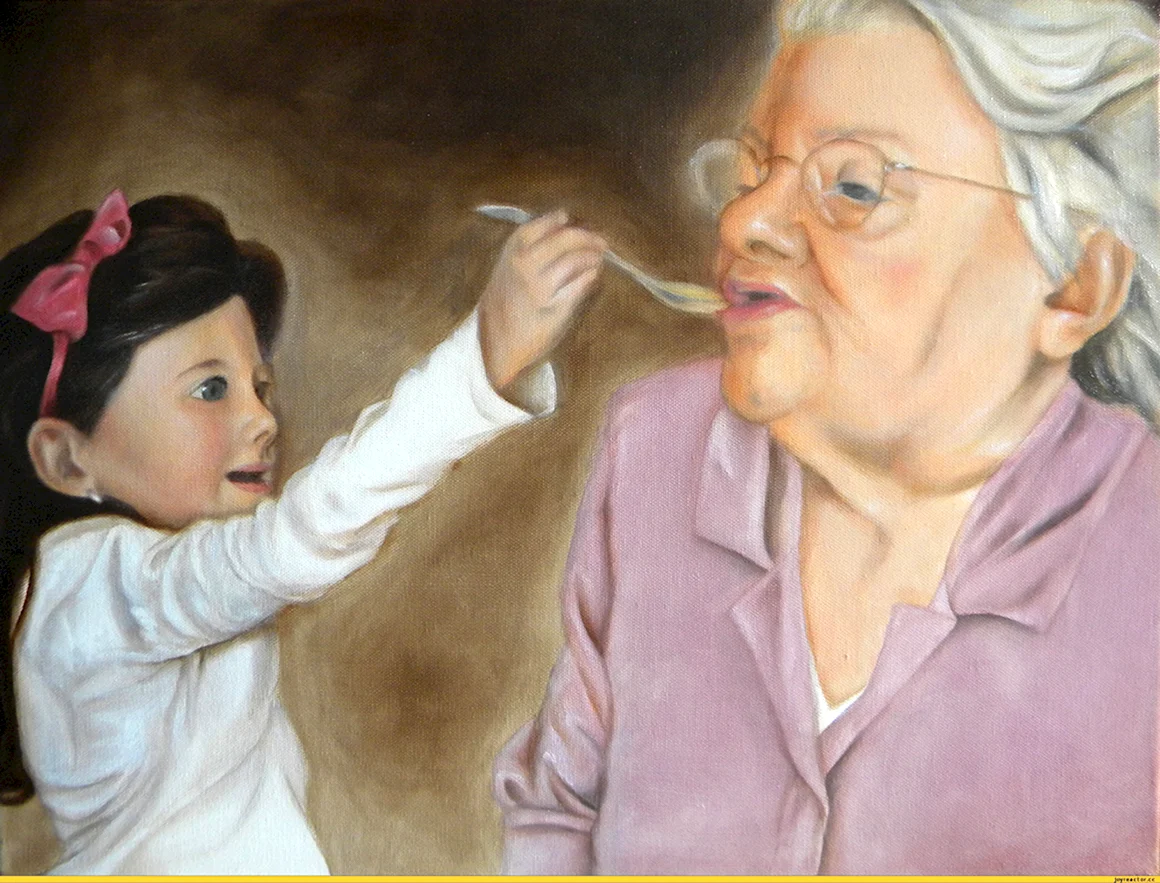 Бабушка с внуком портрет