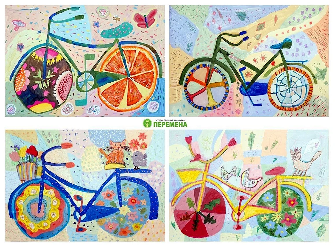Дети на велосипеде краски