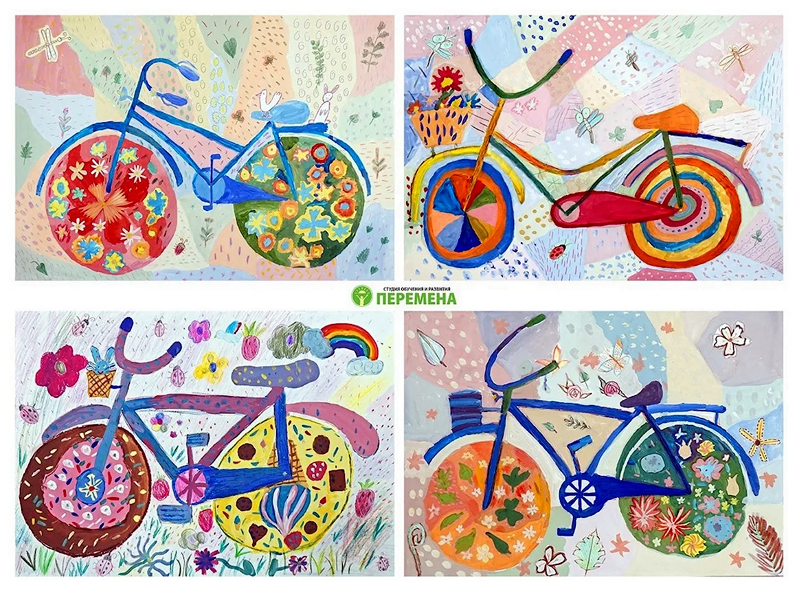 Дети на велосипеде краски