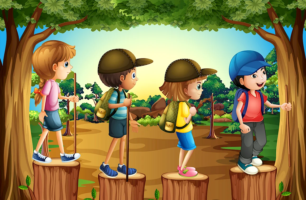 Дети в лесу мультяшные