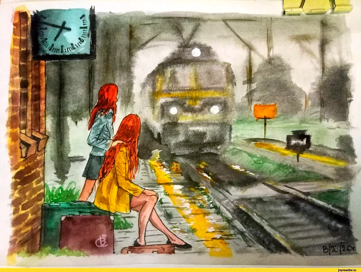 Девушка в поезде рисунок