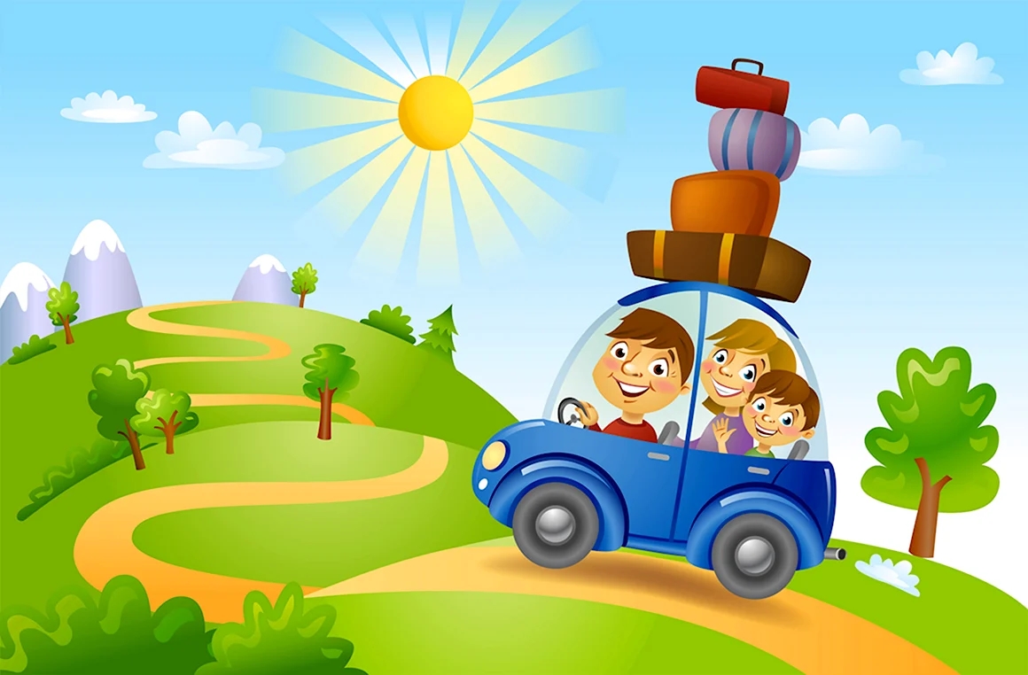 Иллюстрация путешествие на машине с детьми