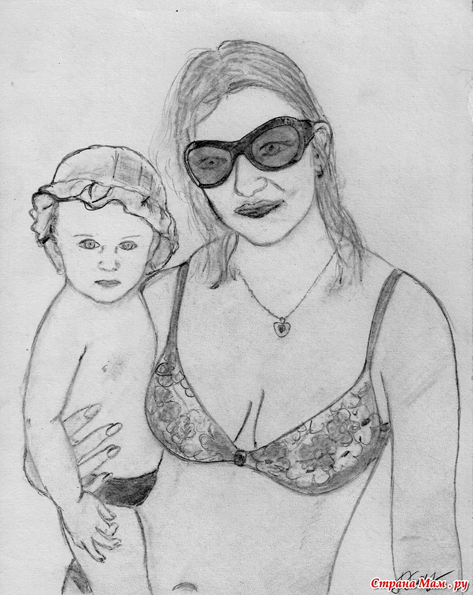 Мама и дочь рисунок карандашом