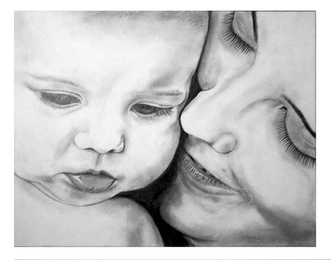 Мать и дитя рисунок карандашом