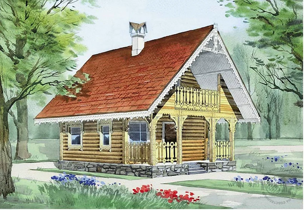 Нарисовать бревенчатый дом