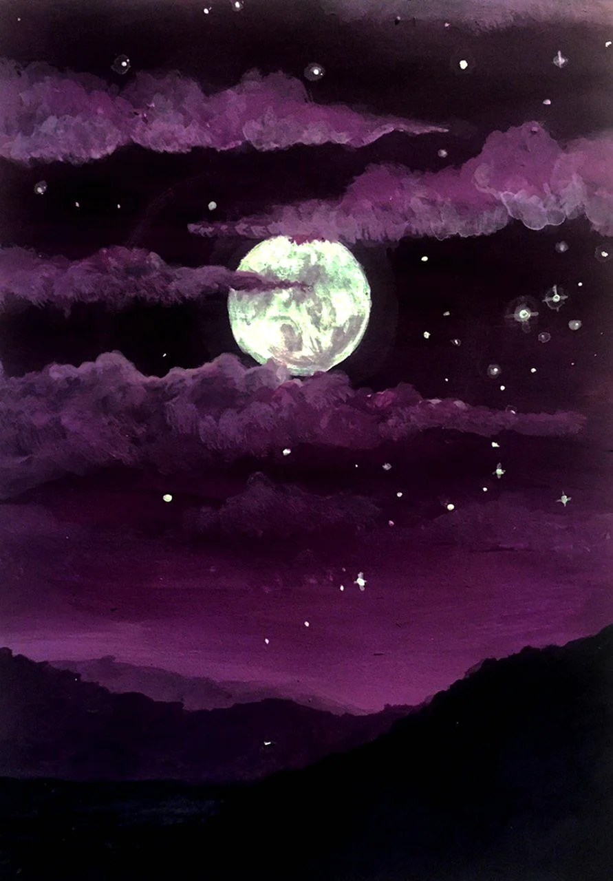 Ночное небо гуашью