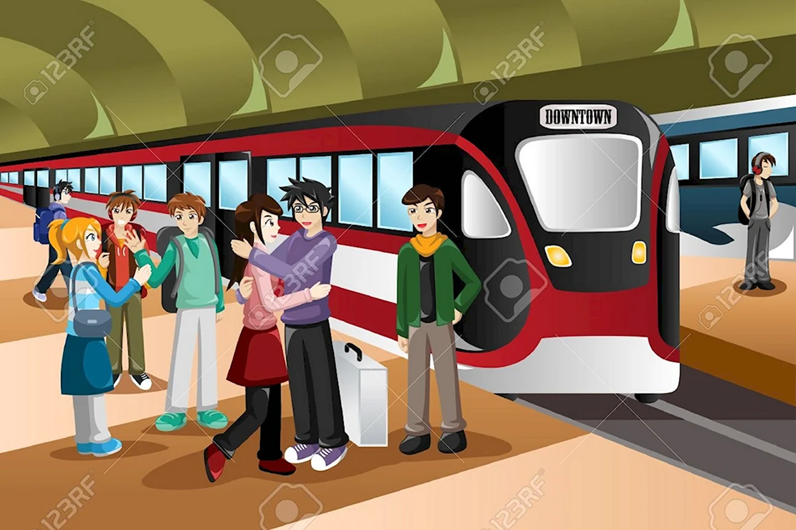Пассажиры в поезде рисунок