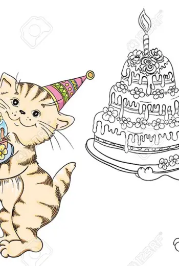Раскраска котики с днем рождения