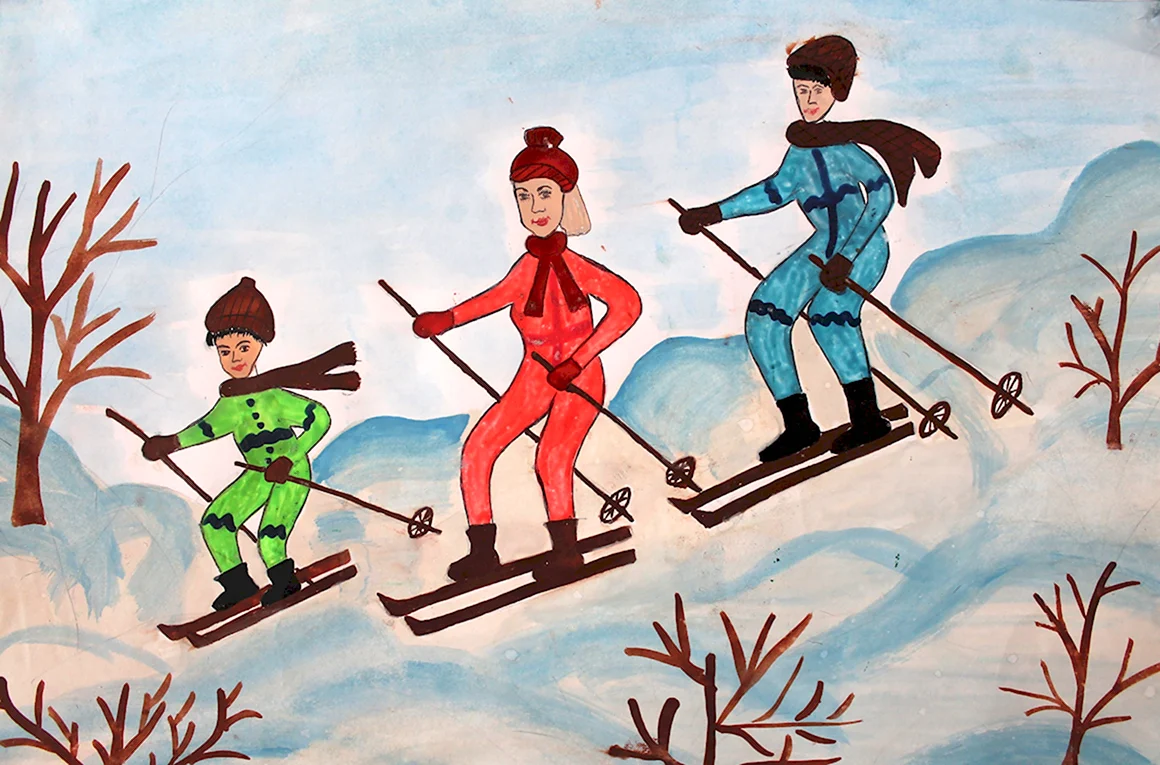 Рисование лыжная прогулка в подготовительной группе