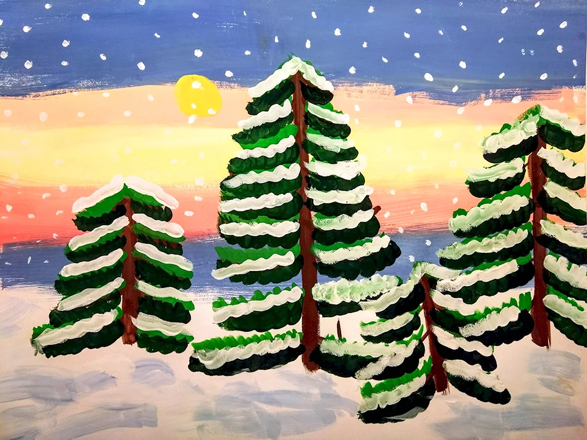 Рисование зимний лес