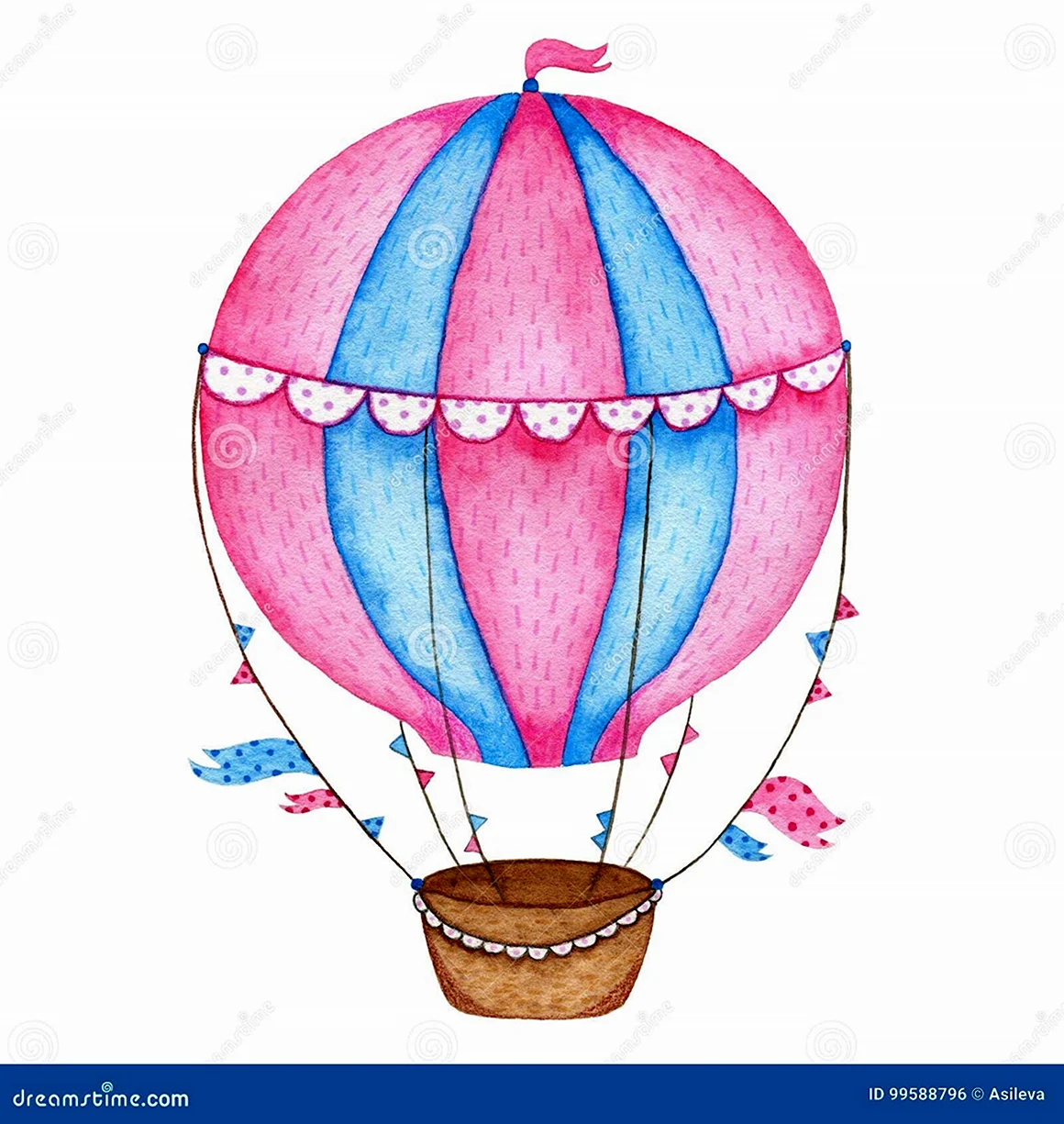 Розовый воздушный шар с корзиной