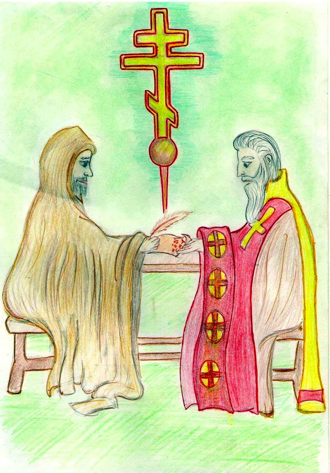 Славянский рисунок Кирилла и Мефодия с письменностью