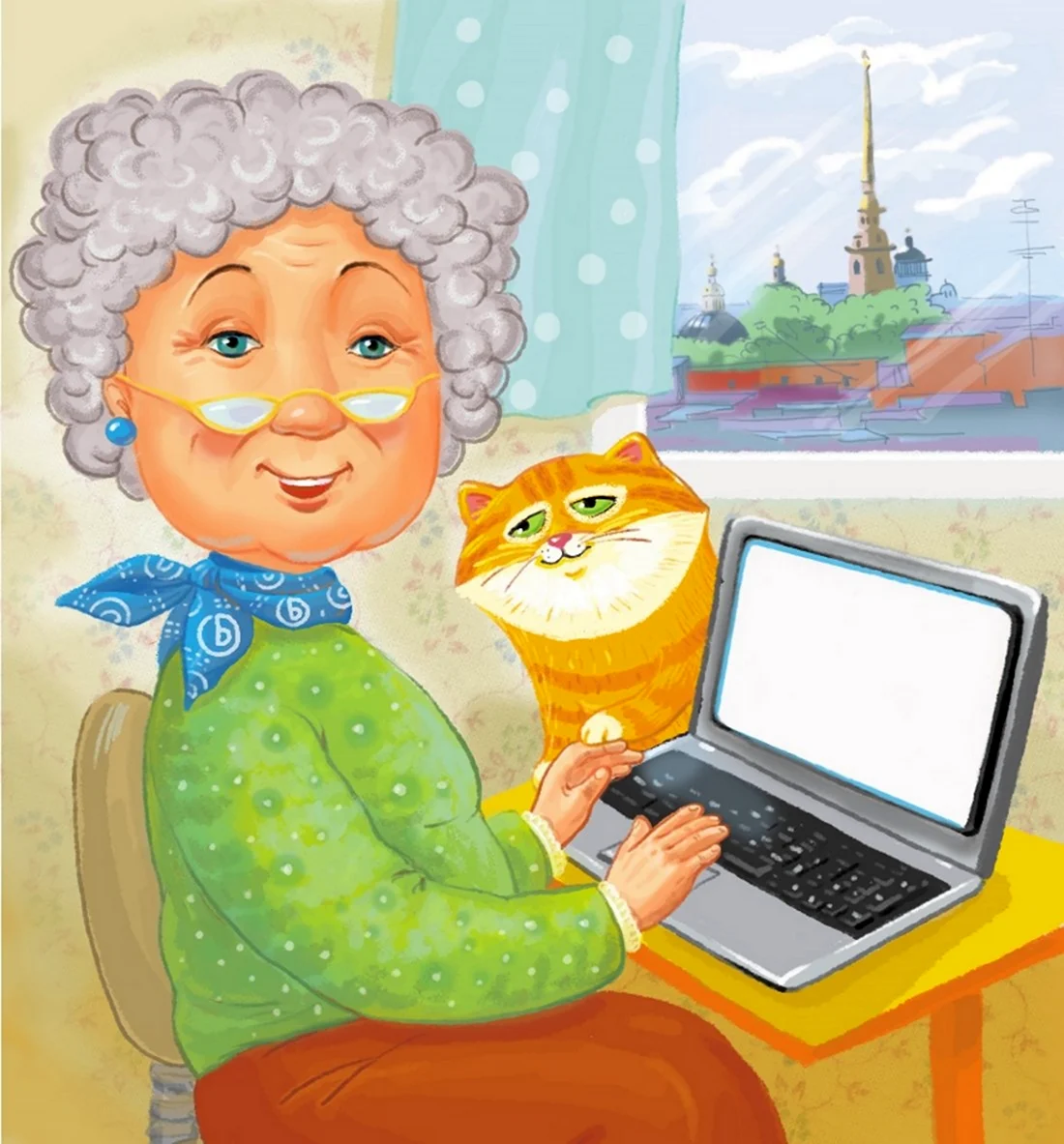 Современная бабушка за компьютером