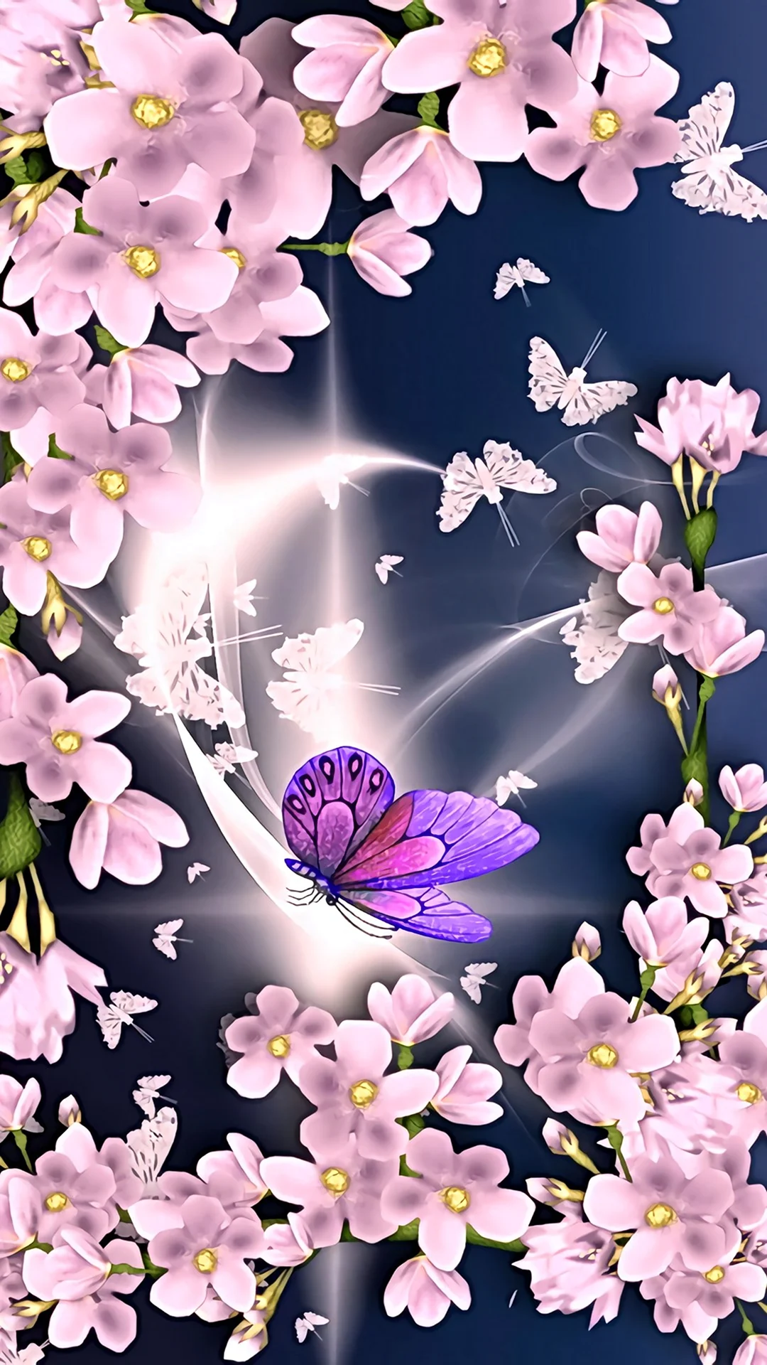 Цветы весенние и бабочки