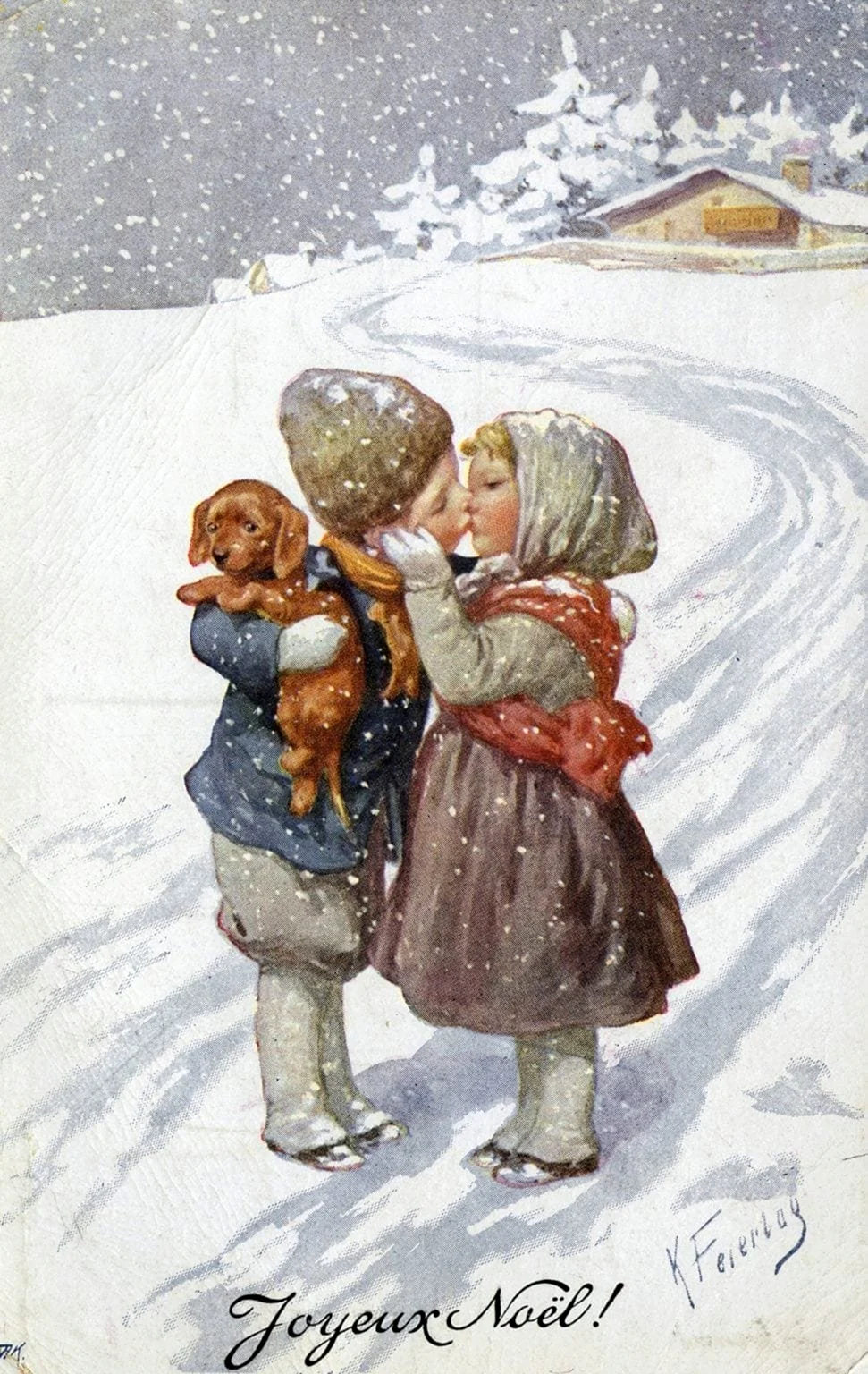 Винтажная зимняя открытка