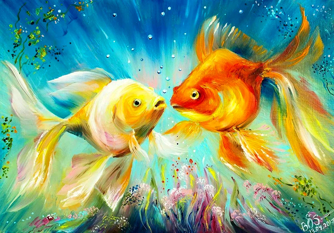 Золотая рыбка красками