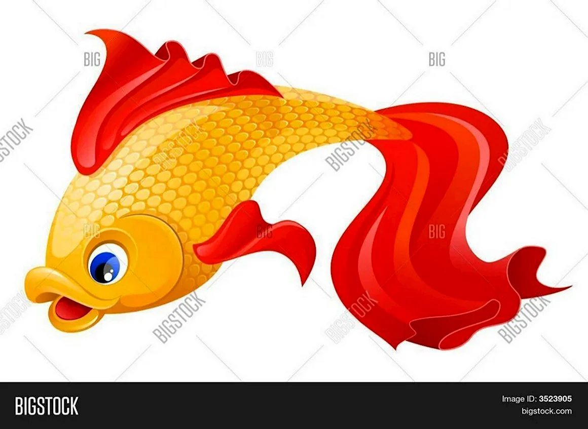 Золотая рыбка Сказочная на белом фоне